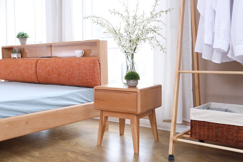 2021 New Design Nordic Stye Natural Solid  WoodKing Size Bed with soft bed head for Bedroom furniture