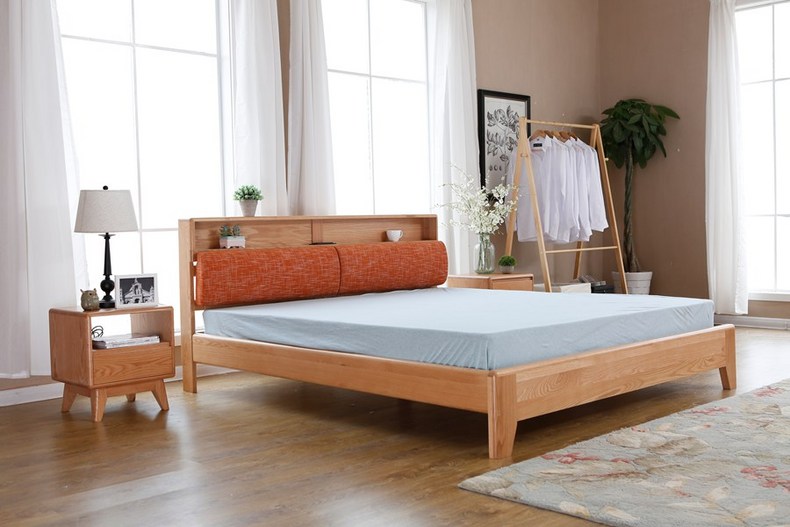 2021 New Design Nordic Stye Natural Solid  WoodKing Size Bed with soft bed head for Bedroom furniture