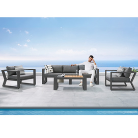 HIGOLD - 3055 Exee 5 Seaters Aluminum Outdoor Conversation Set Thicked Cushions Pillows Teak