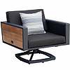 HIGOLD - 2017 York Swivel Aluminum Single Sofa with Double Side Panels Cushion Pillow, Teak Wood, Matte Charcoal Powder Coating