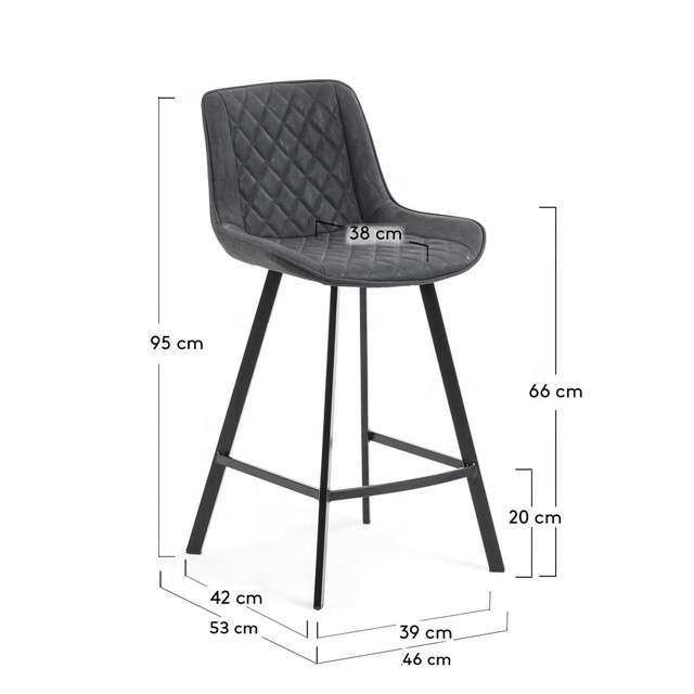 Bar Stool 66 cm with Faux Leather Backrest and Steel Legs in Black
