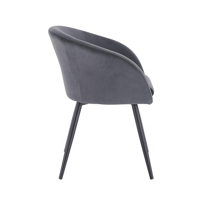 Dining Room Chair Upholstered Grey Chair with Armrests Retro Design Velvet Metal