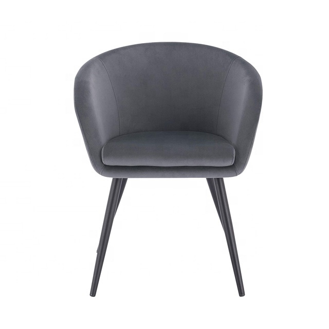 Dining Room Chair Upholstered Grey Chair with Armrests Retro Design Velvet Metal