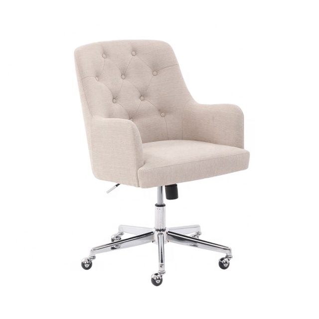 Baina Gardens Tufted Office Chair, Natural Fabric Upholstery