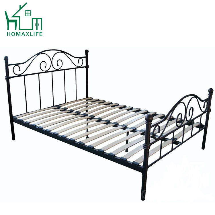 Free Sample queen size latest wood slats bed design double metal bed frame