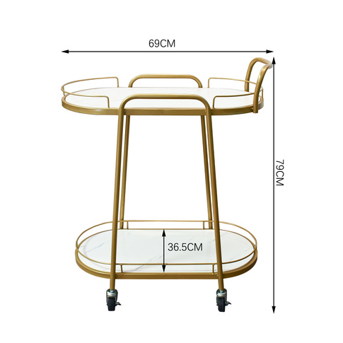 New Design Golden Nordic Double Layers Food Wine Trolley Cart Moveable Drinks Trolley