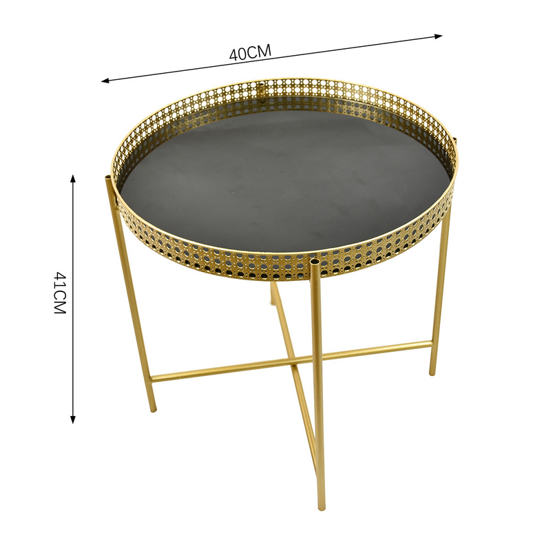 Professional Manufacturer Metal Frame Round Mirror Top Coffee Tray Table