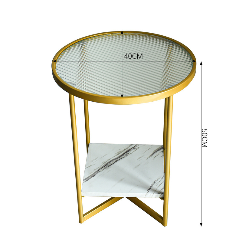 Minimalist Golden Furniture Iron and Tempered Glass Round Side Table