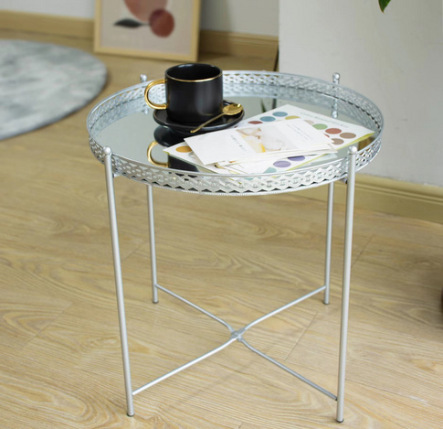 Home Furniture Modern Foldable Iron with Mirror Coffee Tea Table