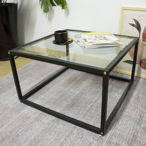 New Style Modern Simple Home Office Furniture Metal Frame Tempered Glass Top Coffee Table