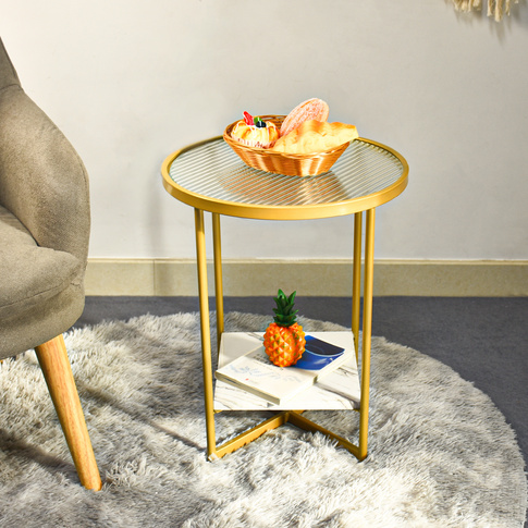 Minimalist Golden Furniture Iron and Tempered Glass Round Side Table