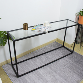 Modern Durable Furniture Metal Frame Tempered Glass Top Console Table