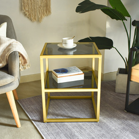 Golden Nordic Two Layers Glass Top Metal Bedside Coffee Table