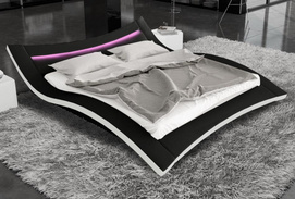 Curve Shape Leather Upholstered Bed with Led Light on Headboard