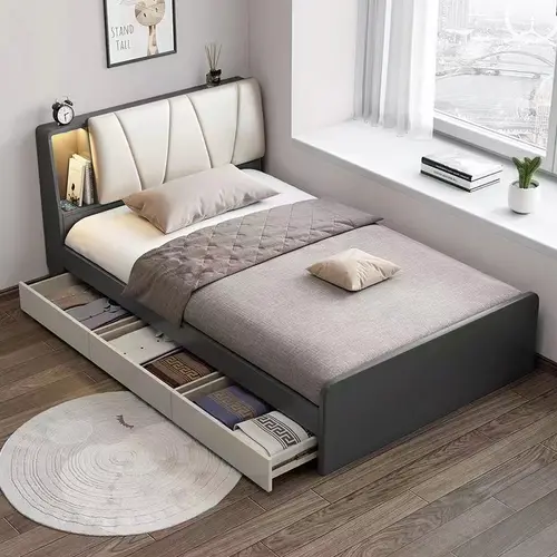 Modern Nordic Style Storage Bed With Light