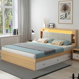 Modern Beside Lamp Pneumatic Rod Storing Double Bed