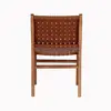 Nordic Customized Indoor Solid Wood Furniture Arm Dining Chair Restaurant Wooden Frame Leather Saddle Woven Dining Chair