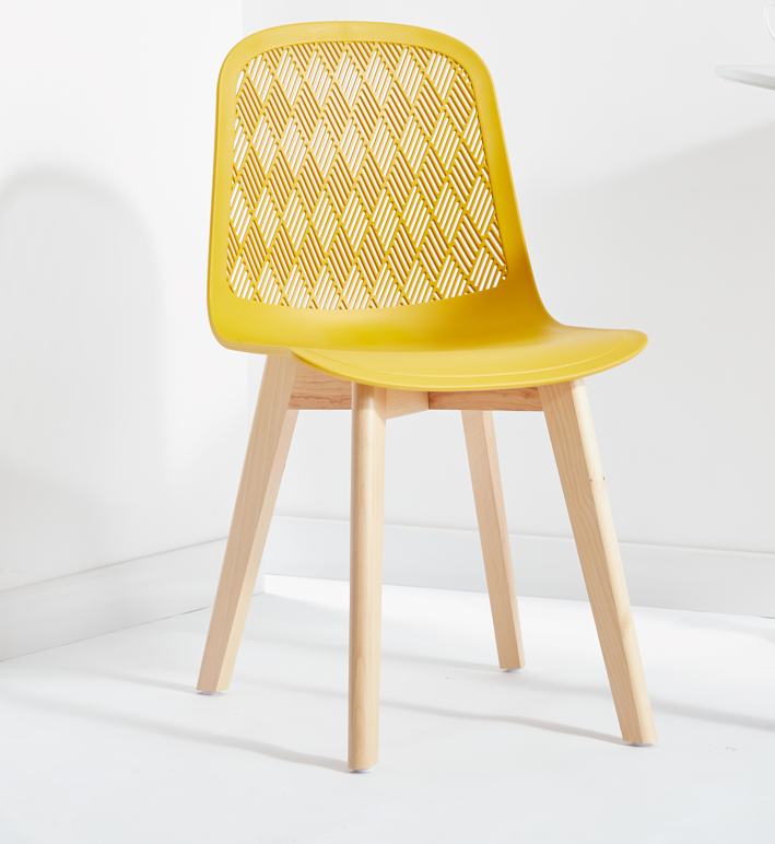 plastic dining chair with wooden leg