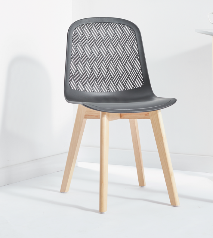 plastic dining chair with wooden leg