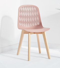 plastic dining chair with wooden leg