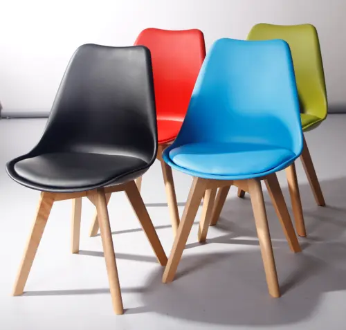 plastic dining chair with wooden leg
