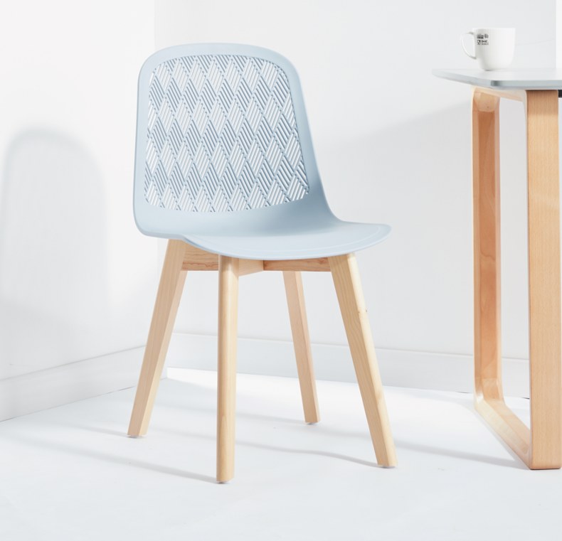 plastic dining chair with wooden leg