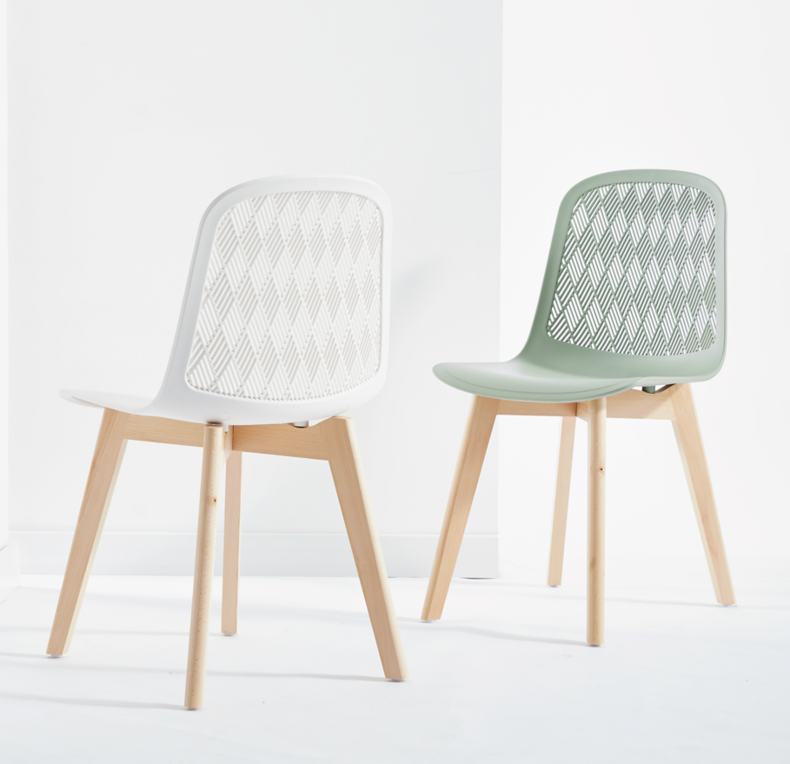 plastic dining chair with wooden leg