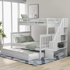 House Modern Bedroom Furniture Children Adults Storage Wood Bunk Bed with Cabinet