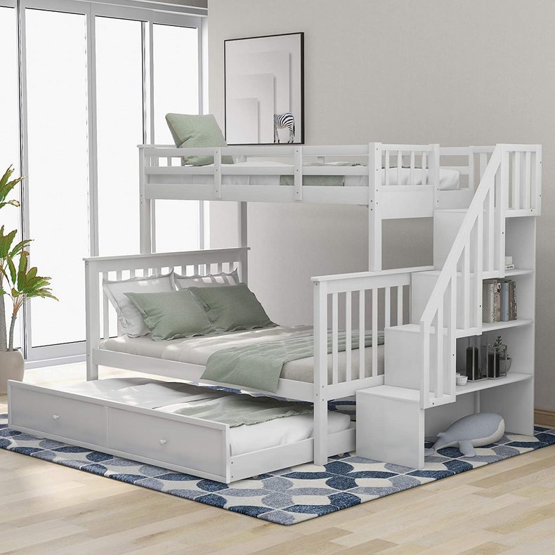 House Modern Bedroom Furniture Children Adults Storage Wood Bunk Bed with Cabinet