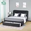 Free Sample Faux Leather Platform Up-holstered Upholstered King Queen Size Bed Frame with Storage Drawers