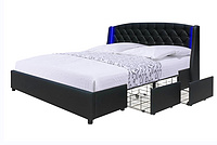 New design 4 metal drawer with Led on two ear tufted buttons on headboard