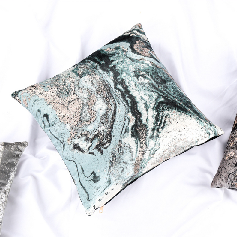 Cotton-etc  Metallic Print Mable Pattern Velvet Cushion MARBLE-GBK