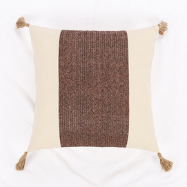 Cotton-etc  Patched Poly Raffia Canvas Cushion MAY-BR
