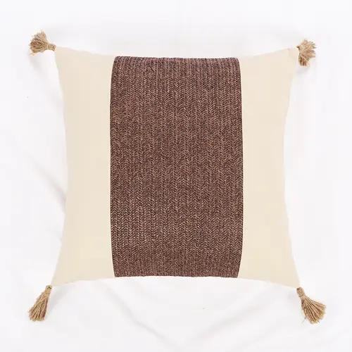Cotton-etc  Patched Poly Raffia Canvas Cushion MAY-BR