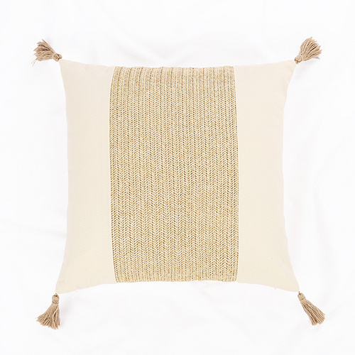 Cotton-etc  Patched Poly Raffia Canvas Cushion MAY-BE