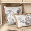 Cotton-ETC Digital Print Plants Pattern Poly Canvas Cushion with Jute Piping FOREST