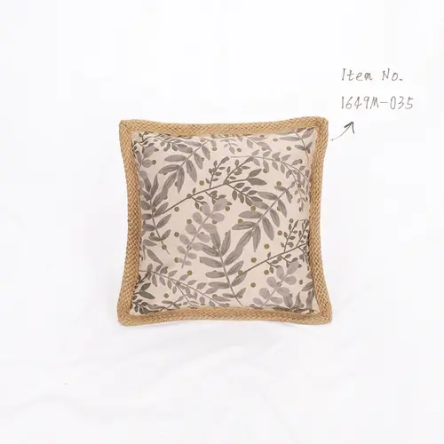 Hema-OEM Digital Print Plants Pattern Poly Canvas Cushion with Jute Piping 1649M-035