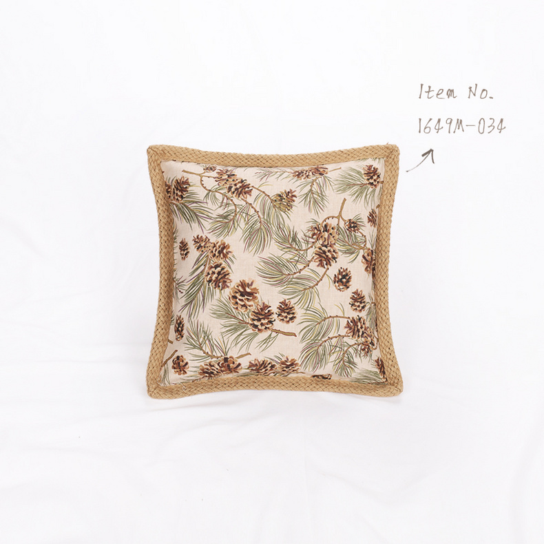 Hema-OEM Digital Print Plants Pattern Poly Canvas Cushion with Jute Piping 1649M-034