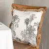 Cotton-ETC Digital Print Plants Pattern Poly Canvas Cushion with Jute Piping FOREST