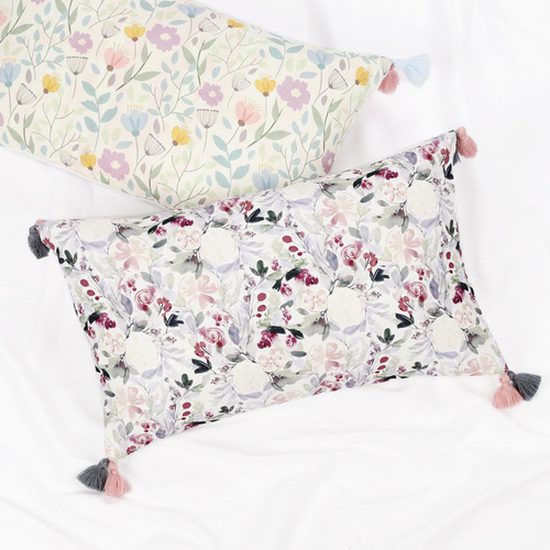 Cotton-etc  Digital Print Poly-canvas Cushion with Multi-Color Tassels Spring-PF