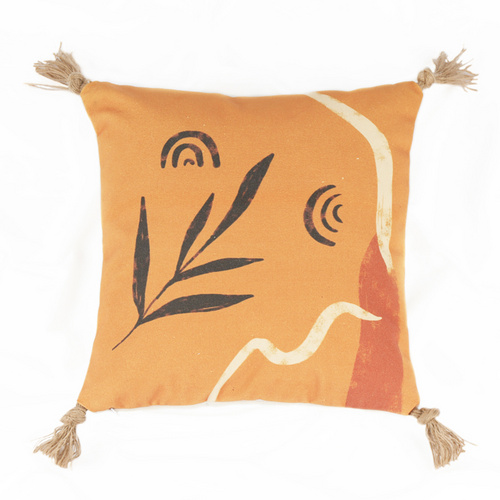 Cotton-etc  Digital Print Poly-Cotton Canvas Cushion With Jute Tassel  August-LF