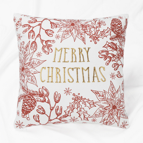 Hema-OEM Digital Print and Embroidery Xmas Pattern Cotton Canvas Cushion 244G-52-007