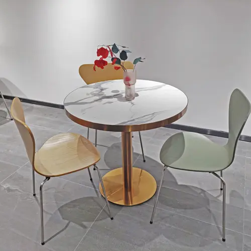 restaurant furniture gold metal base table and chair set