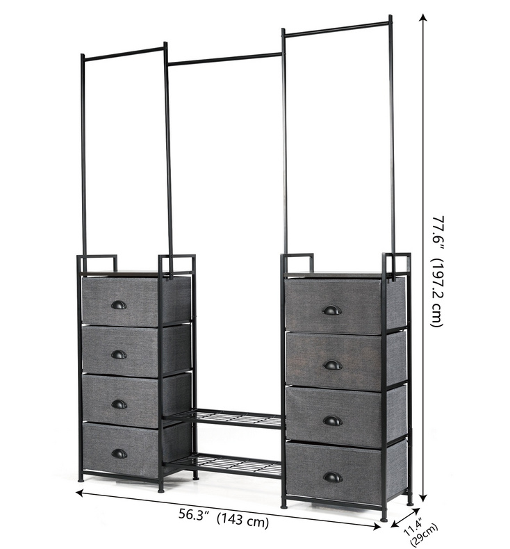 Iron Flame Garment Rack with 8 Drawers