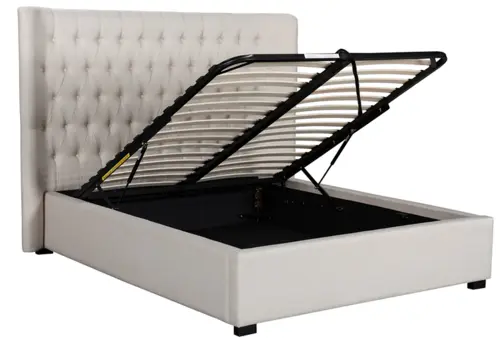 upholstered platform bed with underneath storage