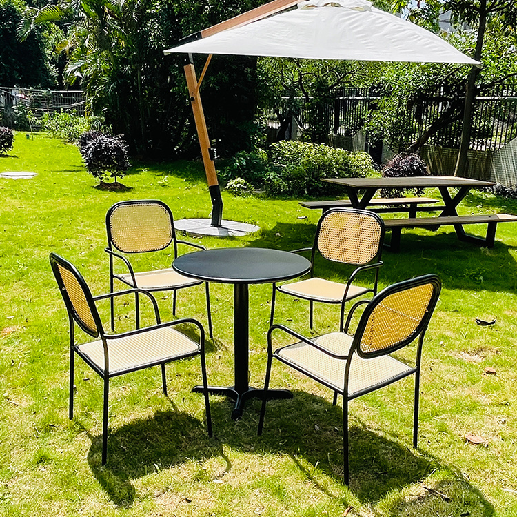 Garden 5 PCS Patio Round Table And 4 Chairs Dining Set Outdoor Rattan Wicker Stackable Hotel Bistro Restaurant Furniture