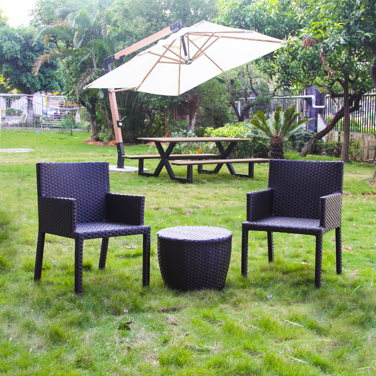 Outdoor Furniture Patio Wicker Rattan Garden Chairs Set Of 2 And Round Table Backyard Brown Rattan Woven Conversation Set