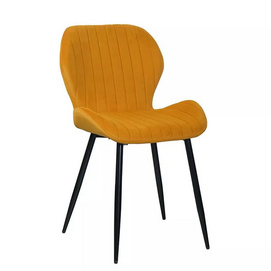 Free sample narrow waist back strap striped vintage yellow velvet dining chair