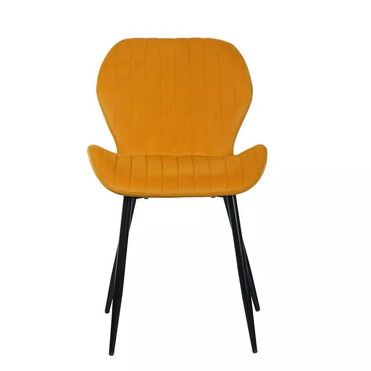 Free sample narrow waist back strap striped vintage yellow velvet dining chair