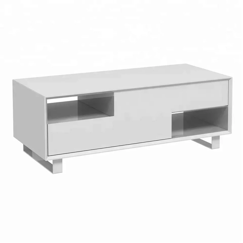 compact wooden high glossy coffee table with metal leg